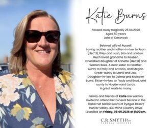 Katie Burns Cessnock, NSW AUS Death, Obituary