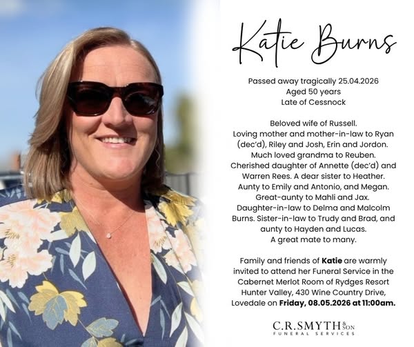 Katie Burns Cessnock, NSW AUS Death, Obituary